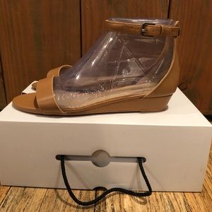 Wedge Low Heel Ankle Strap Tan Shoe